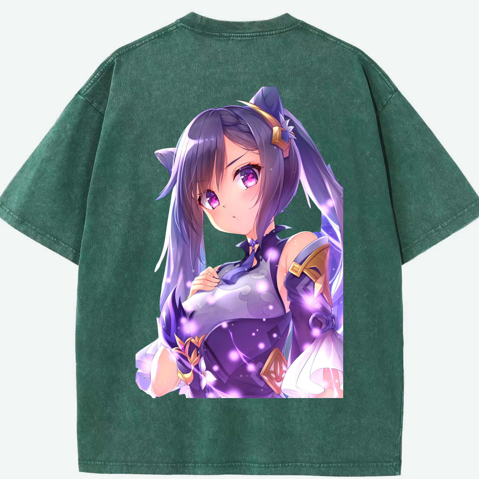 げんし神 刻晴 こくせい genshin Kokusei 綿100% ヴィンテージ風 半袖Tシャツ（背面プリント）